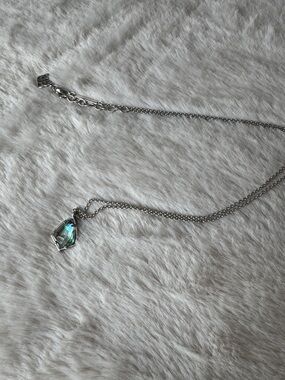 Kendra Scott Silver Necklace with Iridescent Teardrop Pendant